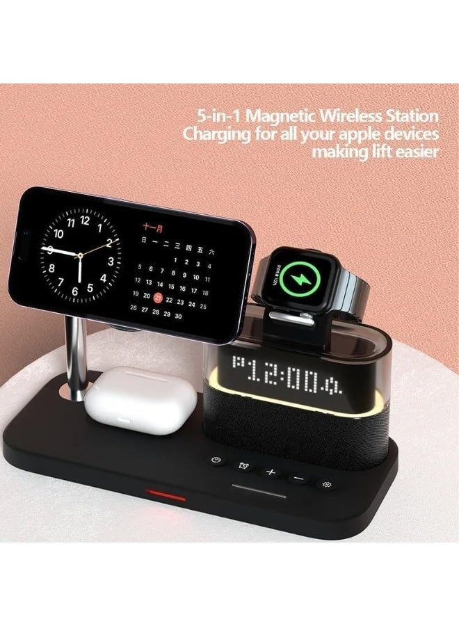 5-in-1 Magnetic Wireless Charging Station with Digital Alarm Clock & RGB Night Light - MagSafe Compatible Fast Charger for iPhone 17/16/15/14/13/12, Apple Watch Ultra/11/10 & AirPods Pro - Desktop Organizer Dock with Snooze & Dimmable LED - Image 5